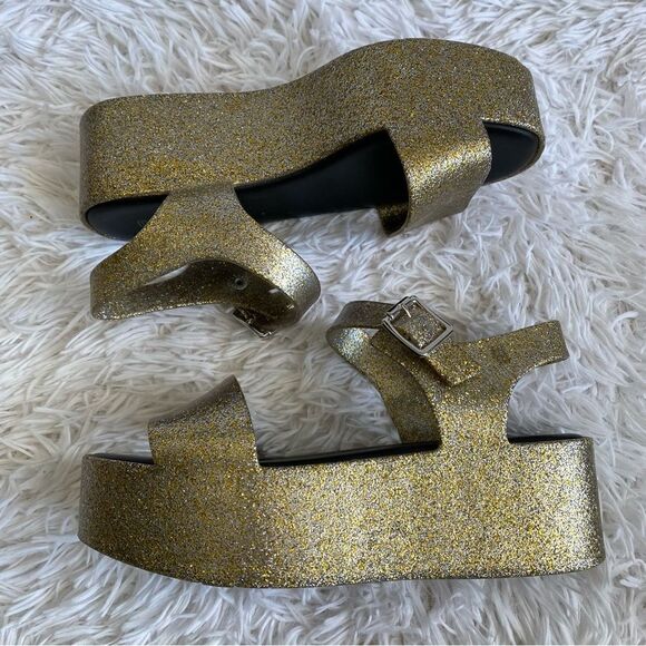 Melissa Mar Platform Jelly Sandals in Gold and Silver Glitter Size 7 - Picture 8 of 11